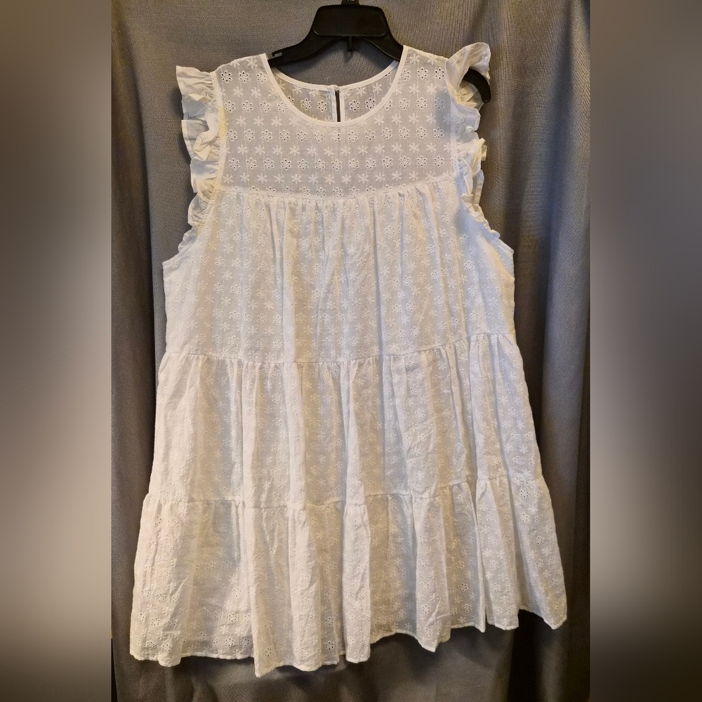 White Eyelet Ruffle-Sleeve 2XL Womens Dress